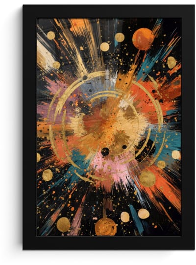 Poster in lijst - Fotolijst 20x30 cm - Posters - Explosie - Verfstructuur - Goud - Abstract - Posterlijst zwart - Decoratie - Wanddecoratie woonkamer - Muurdecoratie slaapkamer