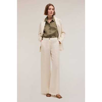 Motivi Wide Leg Linen Blend Trousers White Size: 34 | Formal pants Outlet | Dames | Beige