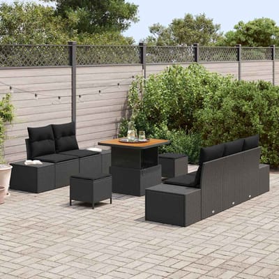 vidaXL - Tuinbank - Set - 8 - st - 7-Aantal - zitplaatsen - Zwart - Poly - rattan
