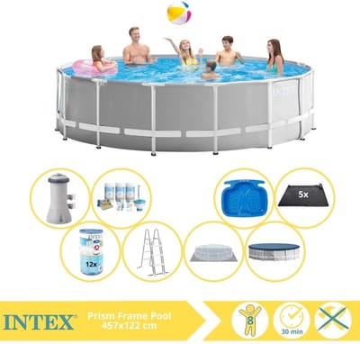 Intex Prism Frame Zwembad - Opzetzwembad - 457x122 cm - Inclusief Onderhoudspakket, Filter, Solar Mat en Voetenbad