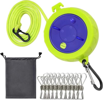 Verstelbare Reis Waslijn van 32FT, Draagbare Camping Waslijn met Winddichte Klemmen voor Binnen en Buiten, Ideaal voor Kamperen en Huishoudelijk Gebruik
