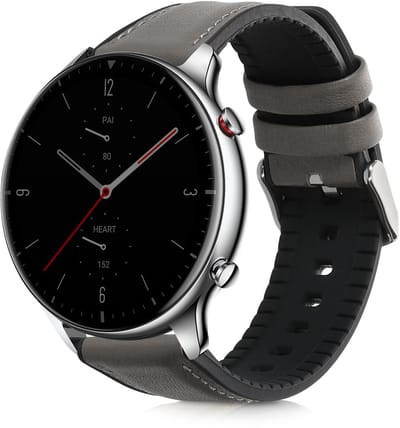 kwmobile horlogeband geschikt voor Huami Amzfit GTR (47mm) / GTR 2 / GTR 3 / GTR 4 -Armband voor fitnesstracker van leer in grijs