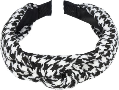 Haarsoires Haarband Diadeem 3cm – Knoop - Ruitprint – Wit Zwart - Zachte Haarbeugel - voor Dames & Meisjes