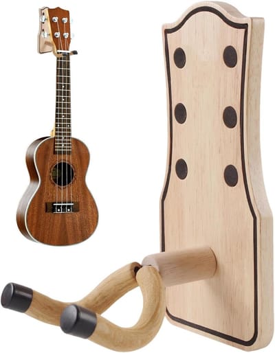 Gitaar Muurhaak - Instrumentenhouder Hanger - Instrument Opslag - Met Plectrum Houder - 20.5 cm Hoog - Houtkleur