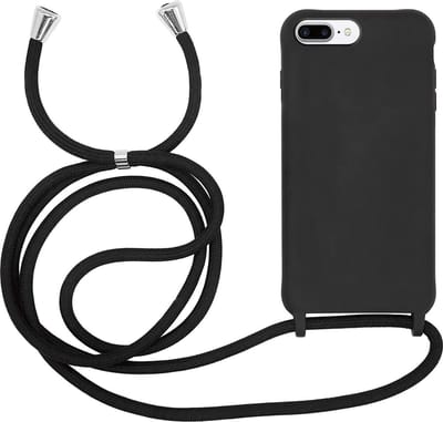 HB Hoesje Geschikt voor Apple iPhone 7 Plus/8/Plus - Zwart - Siliconen Back Cover met Koord - Telefoonhoesje met Koord - Crossbody Lanyard Cord Case