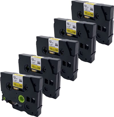 DULA Brother Compatible label tape- Tze-631 - 5 cassettes - Brother P-Touch - Zwart op geel - 12mm x 8m