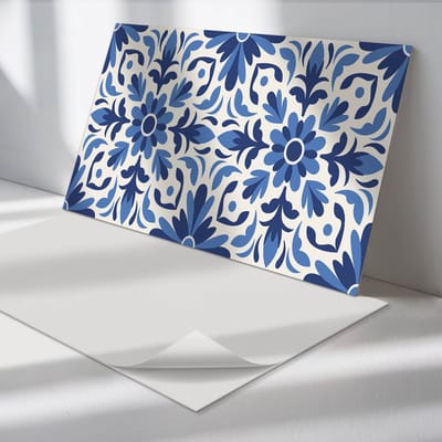 Wallfluent Vinyl Wandpaneel - Bloemenpatroon met bladeren Wandpaneel PVC - 120 cm x 60 cm - Blauw Vinyl Wandpaneel - Set van 1 - Rechthoekig Wandbekleding Vinyl - Patroon Wandpaneel - Zelfklevend Wandpaneel - Wandpaneel Keuken en Badkamer
