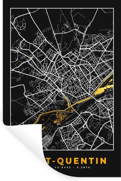 Muurstickers - Sticker Folie - Frankrijk – Plattegrond – Kaart – Saint-Quentin – Stadskaart - 20x30 cm - Plakfolie - Muurstickers Kinderkamer - Zelfklevend Behang - Zelfklevend behangpapier - Stickerfolie