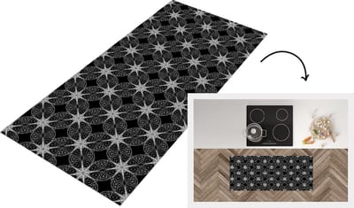 Keukenloper - Loper keuken - Kompas - Patronen - Zwart Wit - 120x50 cm - Keukenloper vinyl