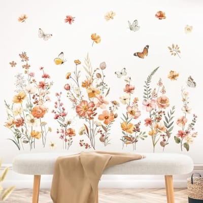 PromoHome Boho Bloemen en Vlinders Muursticker Set - Wildflower Tuin Decoratie voor Meisjeskamer, Woonkamer en Babykamer - Verwijderbare Zelfklevende Wanddecoratie