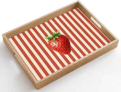 Dienblad hout 50x35 cm - Schootdienblad - Aardbei - Strepen - Rood - Borrelplank rechthoek - Plateau dienbladen