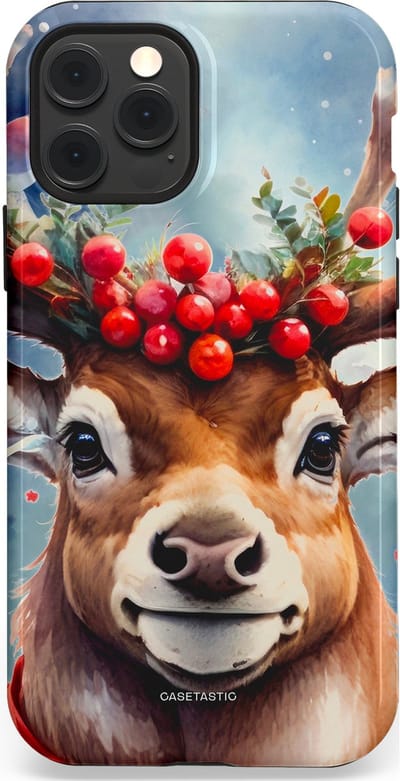Casetastic hoesje geschikt voor Apple iPhone 12 / Apple iPhone 12 Pro - MagSafe - Dubbellaagse bescherming - Rudolph het Kerst Rendier - Fashion Case - Zilver Taupe Donkergrijs Perzik