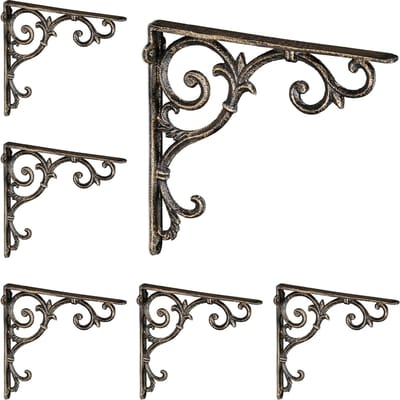 6x plankdrager antiek - set - schapdragers - plankendragers - gietijzer - brons