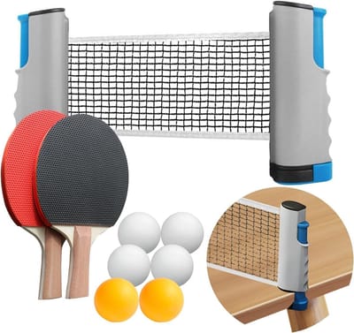 Tafeltennisset - Pingpongset - Familieplezier - Intrekbaar net - 8 ballen - Grijs