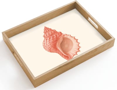 Dienblad hout 40x30 cm - Schootdienblad - Schelp - Roze - Structuur - Borrelplank rechthoek - Plateau dienbladen