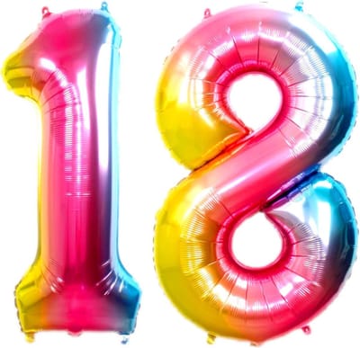 Folie Ballon Cijfer 18 Jaar Regenboog 86Cm Verjaardag Folieballon Met Rietje