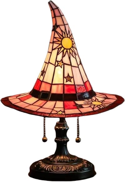 Heksenhoed lamp - Decoratieve sfeerverlichting - Magische sfeer creëren - Handgemaakt van hars - 20 cm hoog - Rood