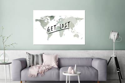 Aluminium schilderij 180x120 cm - Wanddecoratie metaal - Wereldkaart - Quote - Grijs - Metalen muurdecoratie woonkamer - Decoratie industrieel - Foto op dibond - Industriële accessoires slaapkamer