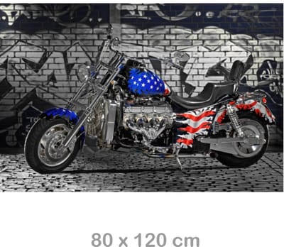 Allernieuwste.nl® Canvas Schilderij American Motorbike Flag Motorfiets - Modern - kleur - 80 x 120 cm