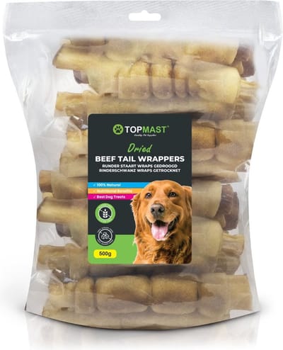 Topmast Tailwrappers - Runderstaart wrapped met Kophuid - 3 zakken van 500 gram - Natuurlijke Kauwsnack