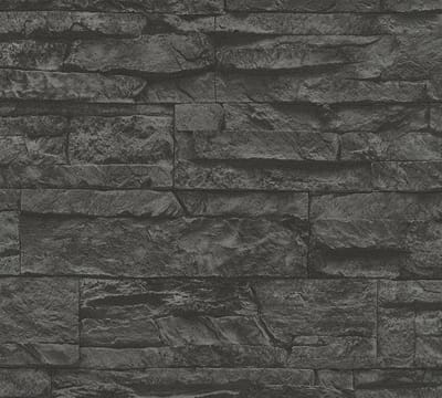 3D Steen tegel behang Profhome 707123-GU vliesbehang licht gestructureerd met natuur patroon mat grijs zwart 5,33 m2