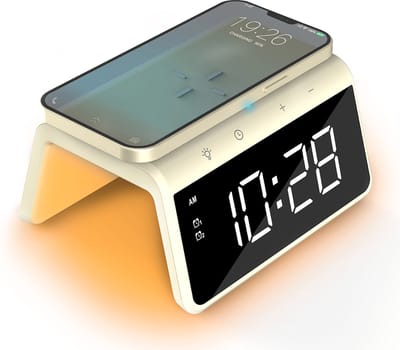 Caliber Wekker - Draadloze Oplader - Wake-up Light - Digitale wekker - Wekkers digitaal - Digitale klok - Geel (HCG019QI-YE)