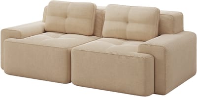Boneloze modulaire bank, moderne woonkamerbank met lage zit, comfortabele katoenen fluwelen wolkbank, tweezits kleinbank, slaapbank, beige