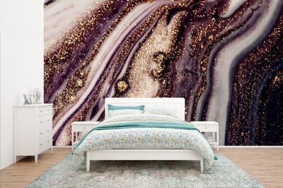 Behang - Fotobehang Marmer - Roze - Goud - Glitter - Marmerlook - Breedte 400 cm x hoogte 240 cm