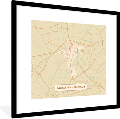 Fotolijst incl. Poster - Leuze-en-Hainaut - Kaart - Plattegrond - Stadskaart - Vintage - 40x40 cm - Posterlijst