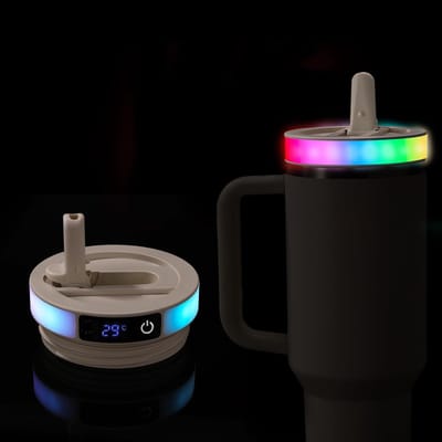 Allecto - Flip Straw Tumbler - LED Deksel - 12 Verlichtingsmodi - 1200ml - Temperatuursensor - Crème - Ideaal voor Dranken