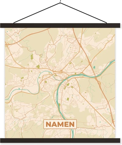 Posterhanger incl. Poster 60x60 cm - Schoolplaat - Stadskaart - Namen - Plattegrond - Retro - Kaart - Textielposter - Zwarte latten - Stadskaart