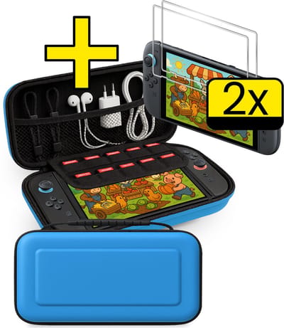 Hoes Geschikt voor Nintendo Switch 2 Case Hoesje Met 2x Screenprotector - Bescherm Hoes Geschikt voor Nintendo Switch 2 Hoes Hard Cover - Blauw