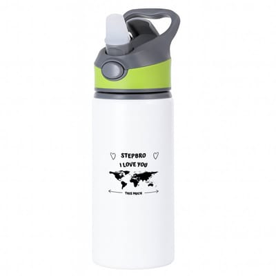 Hacebo® - stepbro I love you this much waterfles met rietje groen - Broer - geweldige stiefbroer - liefste stiefbroer - verjaardag - cadeau - kado - bedankje - geschenk - water fles - 650ML