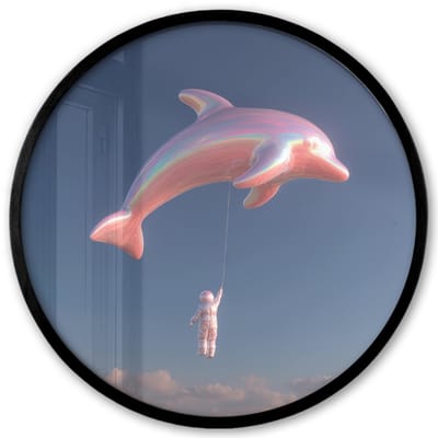 Poster in lijst Rond - Fotolijst 40x40 cm - Posters - Dolfijn - Roze - Astronaut - Ronde posterlijst zwart - Decoratie - Wanddecoratie woonkamer - Muurdecoratie slaapkamer