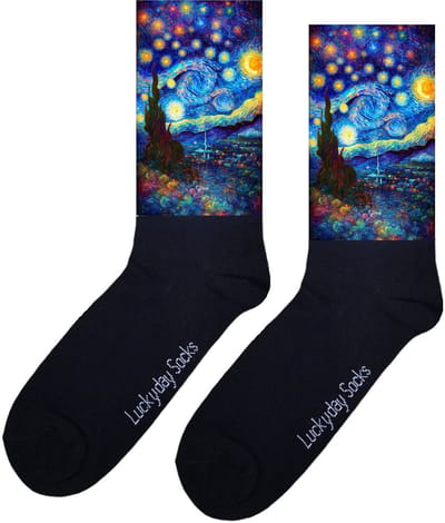 van Gogh - Sterrennacht sokken - Kunst sokken - Schilderij sokken - Opkikker Cadeau - Grappige sokken - Valentijns cadeau - Verjaardag cadeau - Vrolijke sokken - Luckyday Socks - Grappige cadeau - Kerstsokken - Vaderdag - Moederdag - Onesize