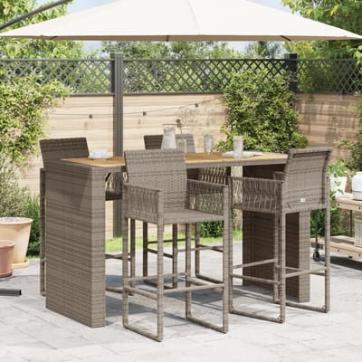 vidaXL - Tuinbartafel - acaciahouten - blad - 185x80x110 - cm - poly - rattan - grijs