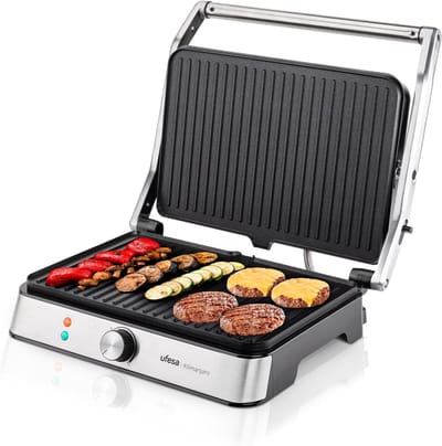 Panini Press Grill 2200 W met Antiaanbaklaag en Temperatuurregelaar - Zwart