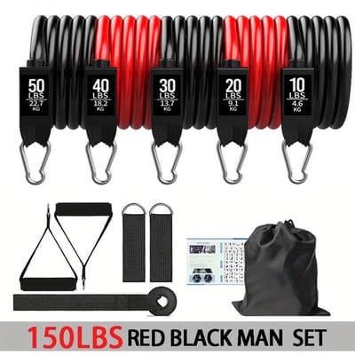 Weerstandsbanden Set 250lbs Elastische Oefenbanden met Deuranker Handvatten Enkelbanden en Draagtas Indoor Outdoor Fitness 150LBS MANSET black
