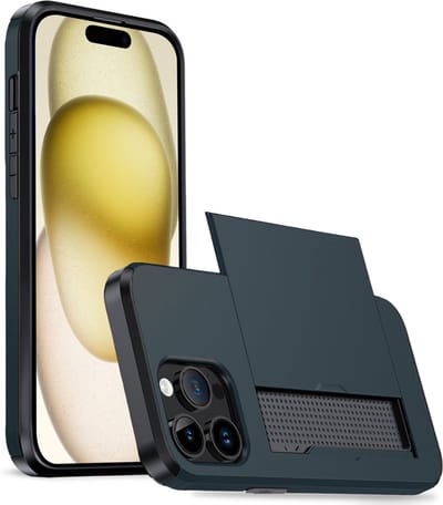 Hoesje Geschikt voor iPhone 15 Pro Hoesje Case Pashouder Hard Cover - Hoes Geschikt voor iPhone 15 Pro Hoesje Met Kaarthouder - Donkerblauw