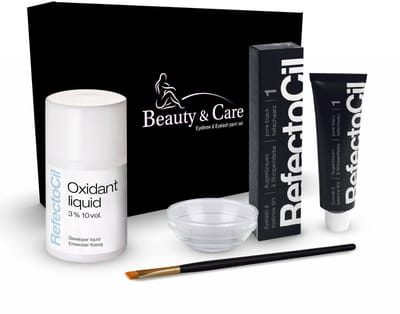 Refectocil - Wenkbrauw / wimperverfset Zwart - Voor kleuren van wimpers en wenkbrauwen - 1 Set. - Zwart No. 1 - Complete set met wimperverf, oxidant liquid 3%, glazen schaaltje en wenkbrauwverf penseel in een mooie cadeaudoos