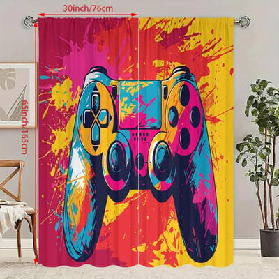 2 STUKS- Kleurenspelmachine - Bedrukt gordijn - Polyestermateriaal - geschikt voor slaapkamer, woonkamer, studeerkamer, 23Wx59L(60x150CM)x2 yellow