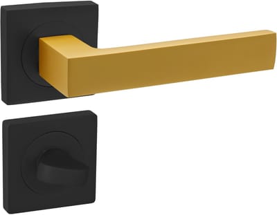 Domino QUBIK-QR - Deurklink met WC-rozet - Zwart/Goud Mat - Vierkant - Luxe Design - Complete set