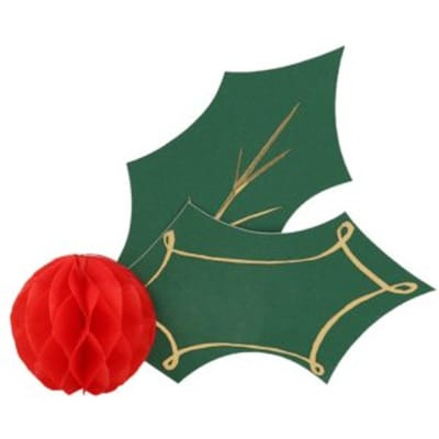 Meri meri kerst - naamkaartjes hulst honeycomb à stuks
