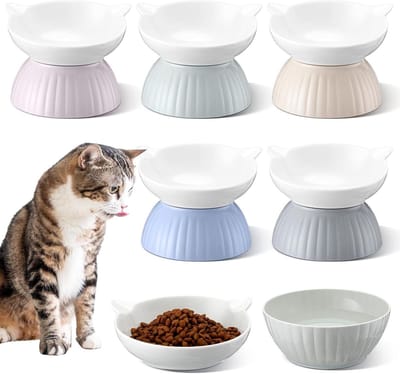 Kattenkommen Set - Voerbakjes Huisdier - Comfortabel Eten - 15 Graden Verstelbaar - 5 Stuks - Meerdere Kleuren