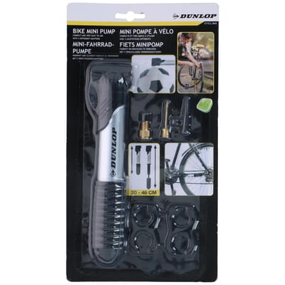 Dunlop Mini fietspomp - Uitschuifbaar - Max. 6 bar - Grijs - Inclusief 3 ventielen