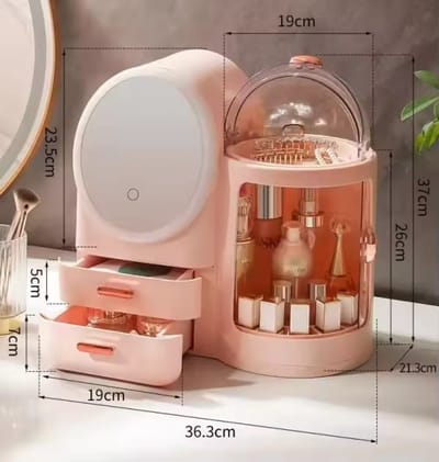m66m Make up organizer - Opbergdoos Grote cosmetica-opbergdoos met spiegel en ledverlichting, geschikt voor op het bureau of de kaptafel. Opberg- en organisatiecontainer