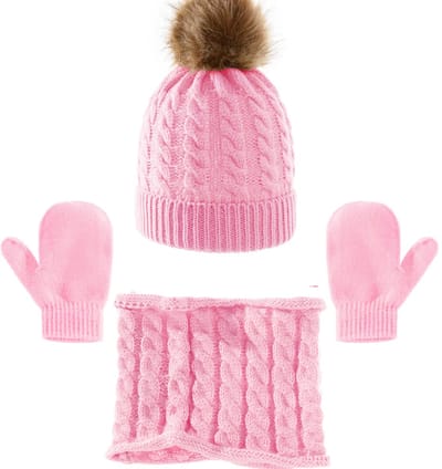 3-delige Kind Winterset – Gebreide Muts, Sjaal & Wanten – Warme Outdoor Set voor Peuters en Kinderen – Huidvriendelijke Handschoenen – Jongens & Meisjes – Kinder Winteraccessoires – Warme Nekwarmer & Handschoenen