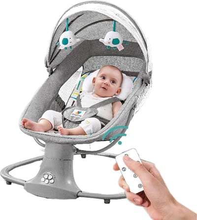 Elektrische Wipstoel - Baby Wieg - Baby Wipstoel - Elektrische Wieg - Baby Schommelstoel - Elektrische Schommelstoel - Inclusief Afstandsbediening - Met Muziekfunctie - Verstelbaar - Grijs
