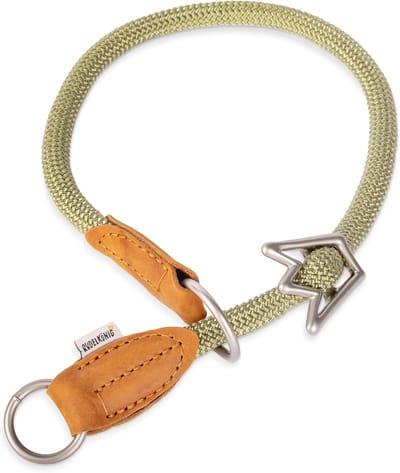 Comfortabele en Elegante Halsband voor Middelgrote Honden - Kaki Nylon en Leer - Ø 12mm