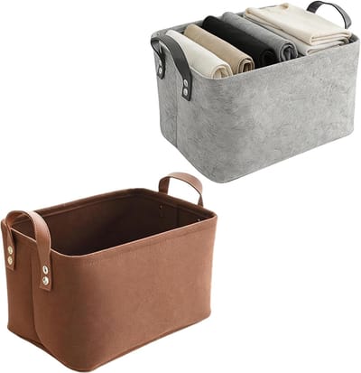 Felt Opbergmanden Set van 2, Handige Opbergdozen voor Boeken, Kleding en Speelgoed, Ruimtebesparend